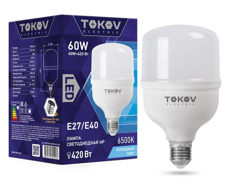 Лампа светодиодная 60Вт HP 6500К Е40/Е27 176-264В TKE-HP-E40/E27-60-6.5K