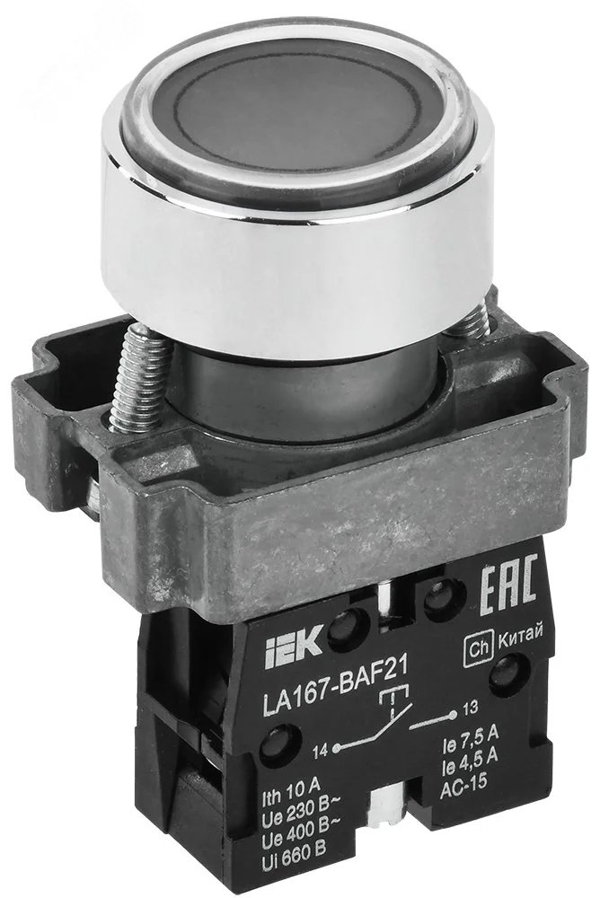 Кнопка LA167-BAF21 d=22мм 1з черная BBT20-BAF21-1-22-67-K02
