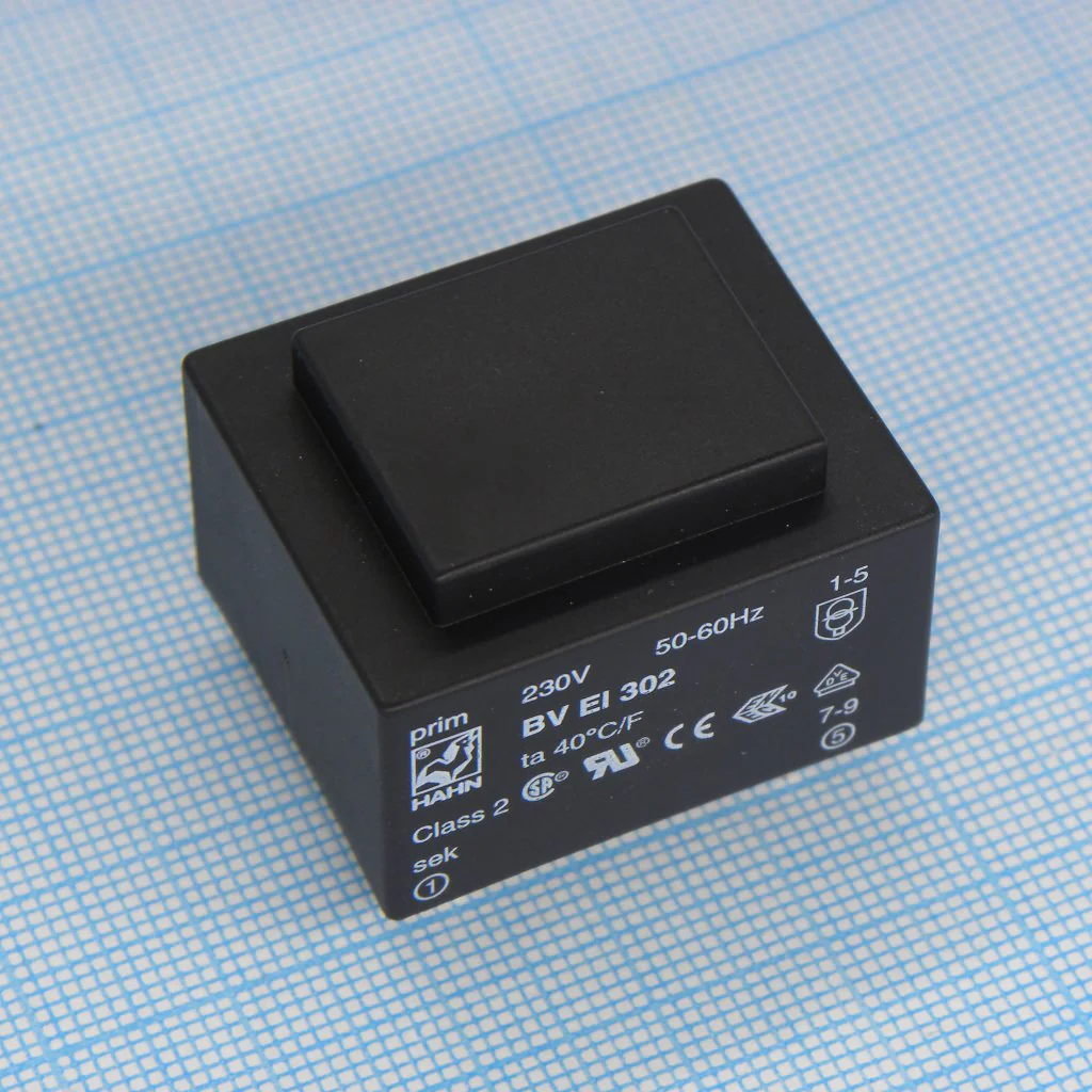 BV EI 302 2005 - Трансформатор питания 1.8ВА  230В 2x6В  2x150мА   термопредохранитель  40/F(EI 30/10.5)21.8мм