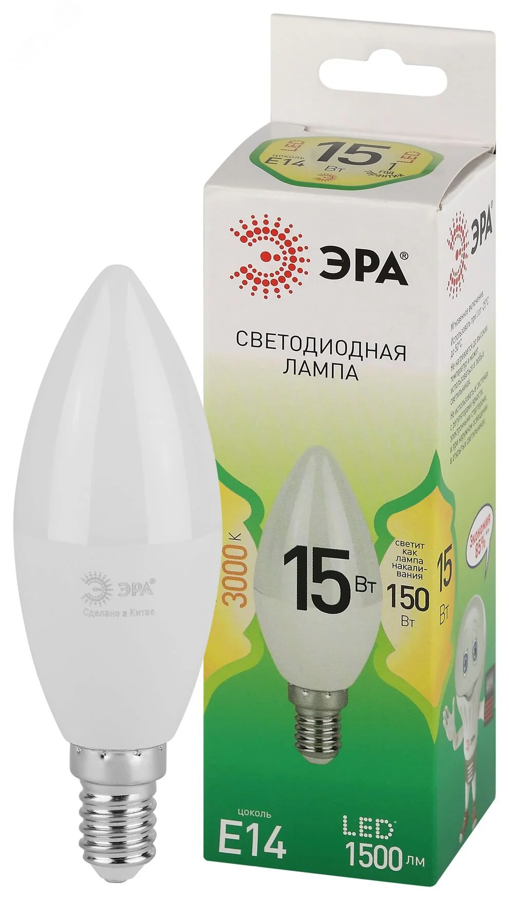 Лампа светодиодная LED 15 Вт 1500Лм 3000К свеча теплый E14 220-240В LED B35-15W-830-E14 Green Line Б0067130