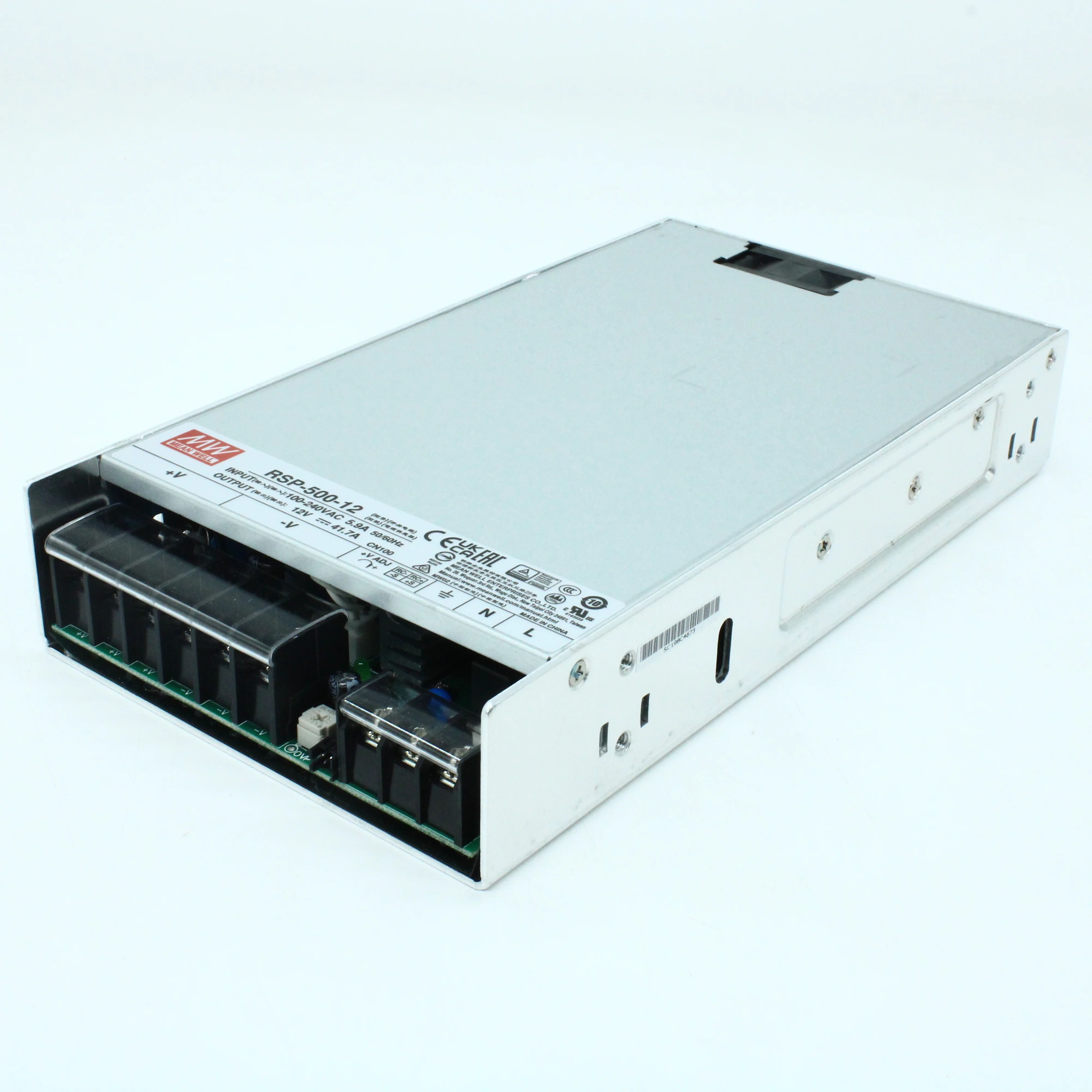 RSP-500-12 - AC-DC, 500Вт, ККМ, вход 85…264V AC, 47…63Гц /120…370В DC, выход 12В/41.7A, рег. вых 10…13.2В, изоляция 3000В AC, в корпусе 230х127х41мм, -30…+70°С