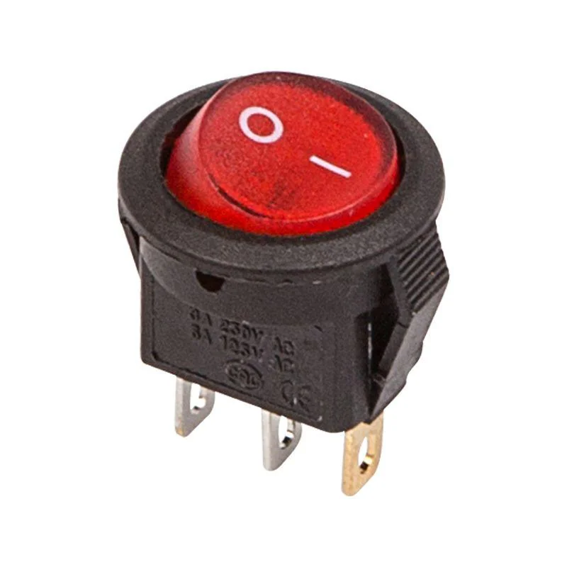 RWB-106 красный - Выключатель клавишный круглый с подсветкой ON-OFF (3c) 3А 250В
