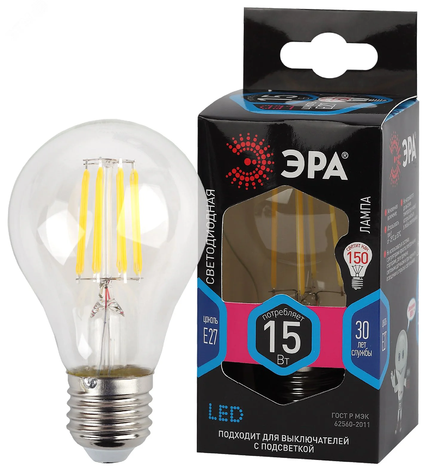Лампа светодиодная филаментная F-LED-15W-840-E27 15Вт A60 грушевидная 4000К нейтр. бел. E27 Б0046983
