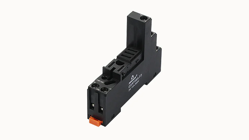 Колодка для реле DSRT05A-F3 - Колодка для реле DRPT-1C, 16A, 300V, фиксация провода: зажимная клетка, с защитой от прикосновения, с разъемом для модуля DMD, пластик, цвет: черный, монтаж на DIN рейку