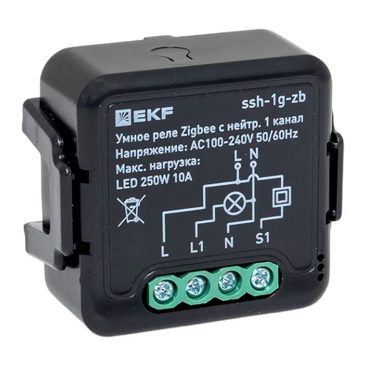Умное реле в подрозетник 1-канальное с нейтралью Zigbee EKF Connect Select ssh-1g-zb