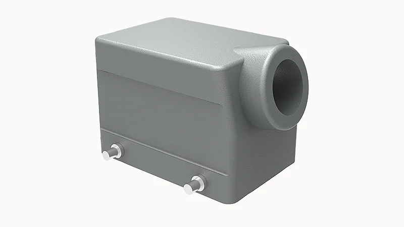 Крышка разъема D32A-SE-4g-M25 - Крышка разъема на кабель, типоразмер 32A, стандартное исполнение, с уплотнителем, 1 отверстие с резьбой для кабельных вводов M25x1,5, с боковым расположением, без защелок (упоры для двух защелок), материал корпуса: алюминие