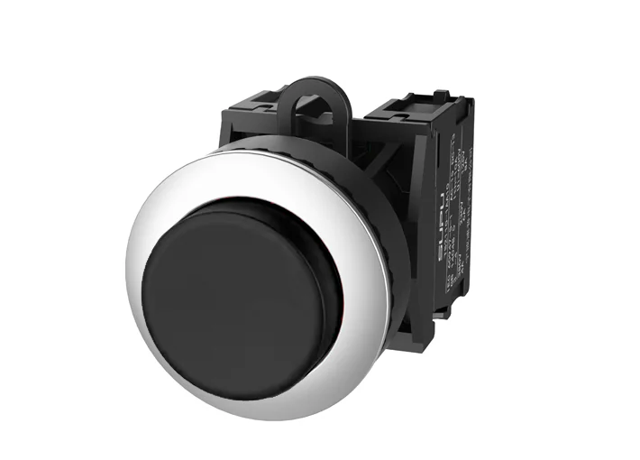 Кнопка выпуклая (черная) TS2520-0DM60-R10 - Кнопка круглая выпуклая, без блокировки, без подсветки, утопленное алюминиевое переднее кольцо, с плавным нажатием, с контактной группой 1NO, диаметр головки кнопки 36 мм, диаметр посадочного отверстия: 22 мм, ц