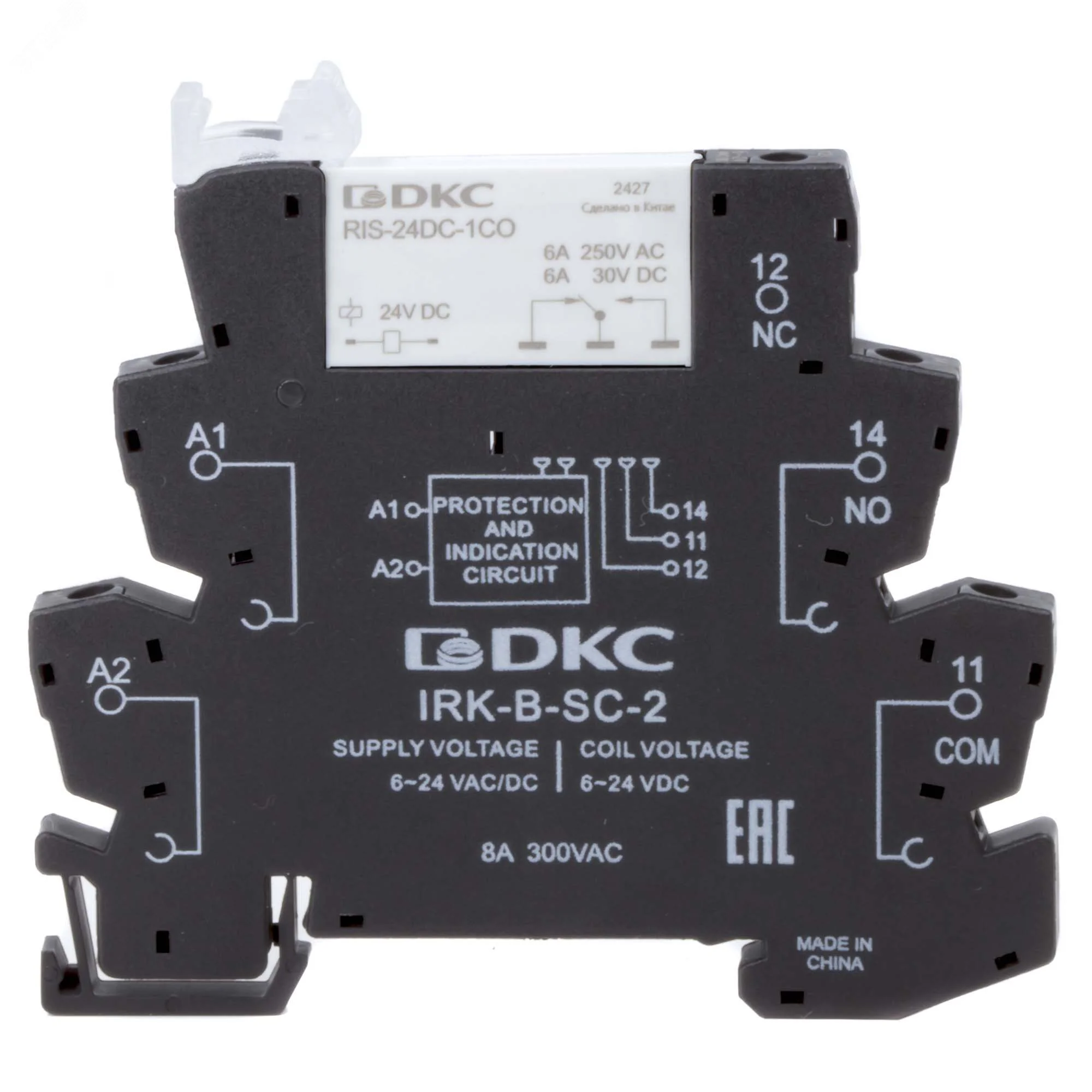 Реле интерфейсное, 1CO, ком. ток 6А, AgSnO2, напряжение 24V AC/DC, винтовые клеммы. IRK-24UC-1CO