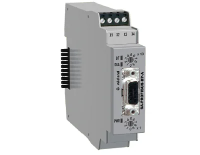 Шинный соединитель SA-PROFIBUS-DP-A - Шлюз системы samos, номинальное напряжение: 24 V DC, протокол PROFIBUS-DP, скорость передачи до 12 Мбод, 4 полупроводниковых выхода, винтовая фиксация провода, серия SAFETY