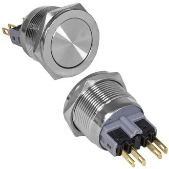 GQ22PF-11Z/N ON-OFF+OFF-ON - Антивандальная кнопка металлическая с фиксацией, посадочная резьба М22, контакты под пайку