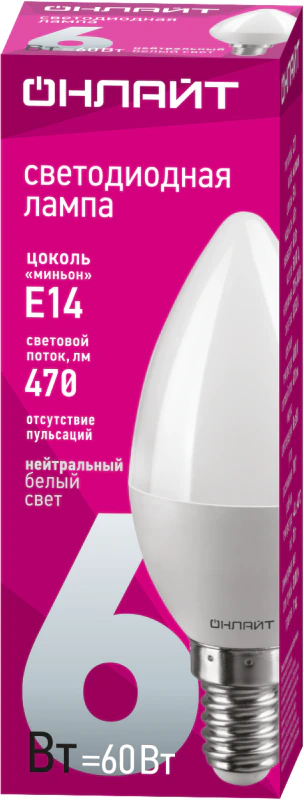 Лампа светодиодная 71 629 OLL-C37-6-230-4K-E14-FR 6Вт свеча 4000К нейтр. бел. E14 470лм 220-240В 71629