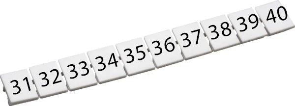 CA509/K5/H/31-40 - Маркировка для клемм шириной 5 мм, размер шильдика: 9,5*4,5 мм, 10 шильдиков, цвет: белый, нанесенные символы: 31-40 упаковка 100 шт.