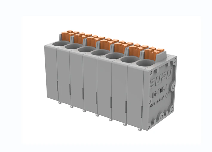 Клемма на плату MC-TC5.0V16P-N-GY-0001 - Клемма, вертикальный, подвод кабеля, на плату, шаг: 5.0 мм, 16 полюсов, фиксация провода Push-In исполнение: два вывода на полюс, 320V, 24A, цвет: серый
