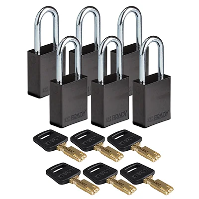 gws150240 - Замки SafeKey алюминиевые со стальной дужкой, высота дужки – 38 мм, диаметр дужки – 6.4 мм, алюминиевый корпус, размеры корпуса – 46х38х19 мм, цвет – черный, 6 шт/упак