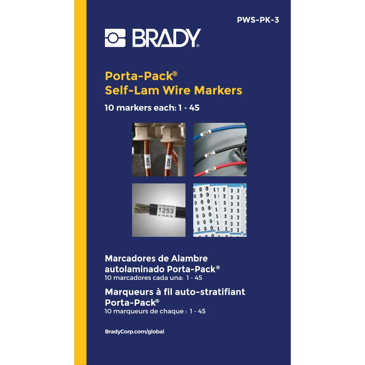 brd35553 - PWS-PK-3 кабельные маркеры, материал-самоламинирующийся винил В-292, цвет-белый, размер 38,1ммх12,7мм, 450 шт/упак., легенда 1-45