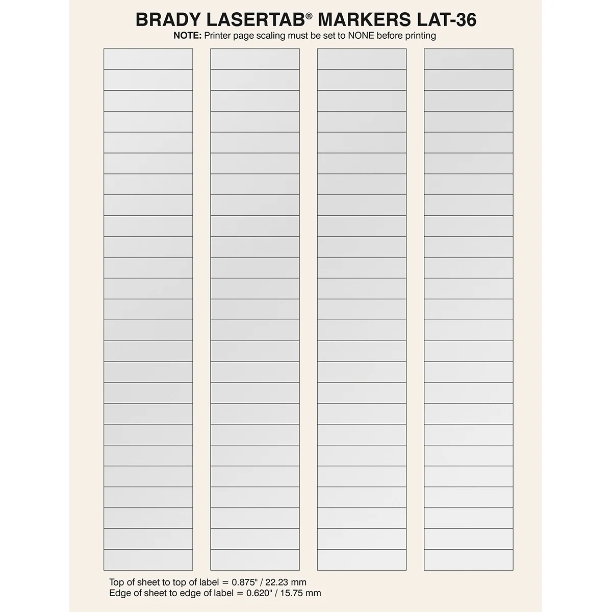 brd29688 - LAT-36-773-1 этикетки, материал В-773B, серебристый матовый полиэстер, размер 40,64 мм х 9,53 мм, 10 листов, 1000 шт/упак.
