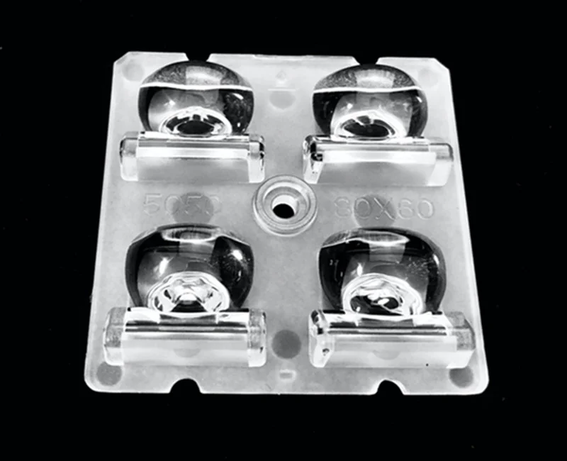 ALST50D4LED5050T8060G - Групповая квадратная линза 2x2 на 4 светодиода 5050/3535 эфф=90%, T4 80°x60°,  50x50mm   H:8.62mm