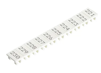 Шильдик 9705A/5/10 B  221-230 - Маркировка для клемм сечением 2,5 мм.кв., шириной 5 мм, 10 шильдиков, белая, нанесенные знаки: 221 – 230