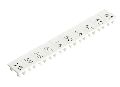 Шильдик 9705A/8/10B 61-70 - Маркировка для клемм сечением 6 мм.кв., шириной 8 мм, 10 шильдиков, белая, нанесенные знаки: 61 – 70