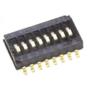 1-1571983-1 - Переключатель DIP 8 групп SPST, SMD (Поверхностный Монтаж), Герметичный DIP, 24 В DC