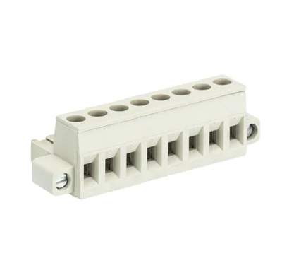 Розетка Wiecon 8213 B / 8 F - Розеточный разъем, угловой, на кабель, с монтажными фланцами, шаг 5,08 мм, 8 полюсов, номинальное сечение: 2,5 мм кв., винтовая фиксация провода, 400V, 12А, с маркировкой, цвет: серый, серия 8213 F