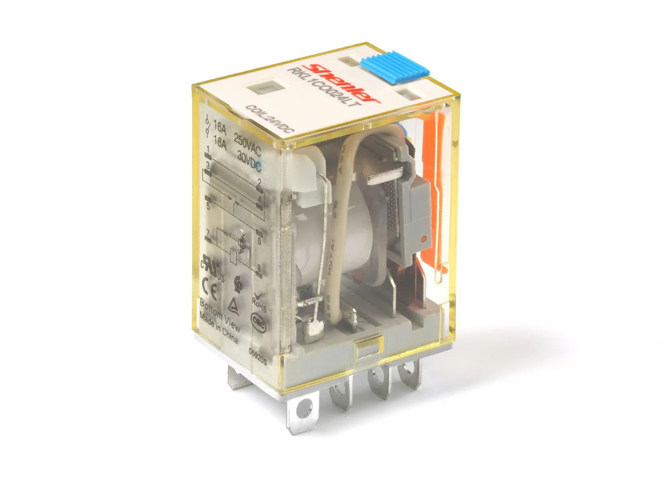 Реле RKL3CO024LT - Миниатюрные силовые реле, 3 группы переключающих контактов, 24VDC, 10A, светодиодная индикация, тестовая кнопка, для колодок серий: STB11-E