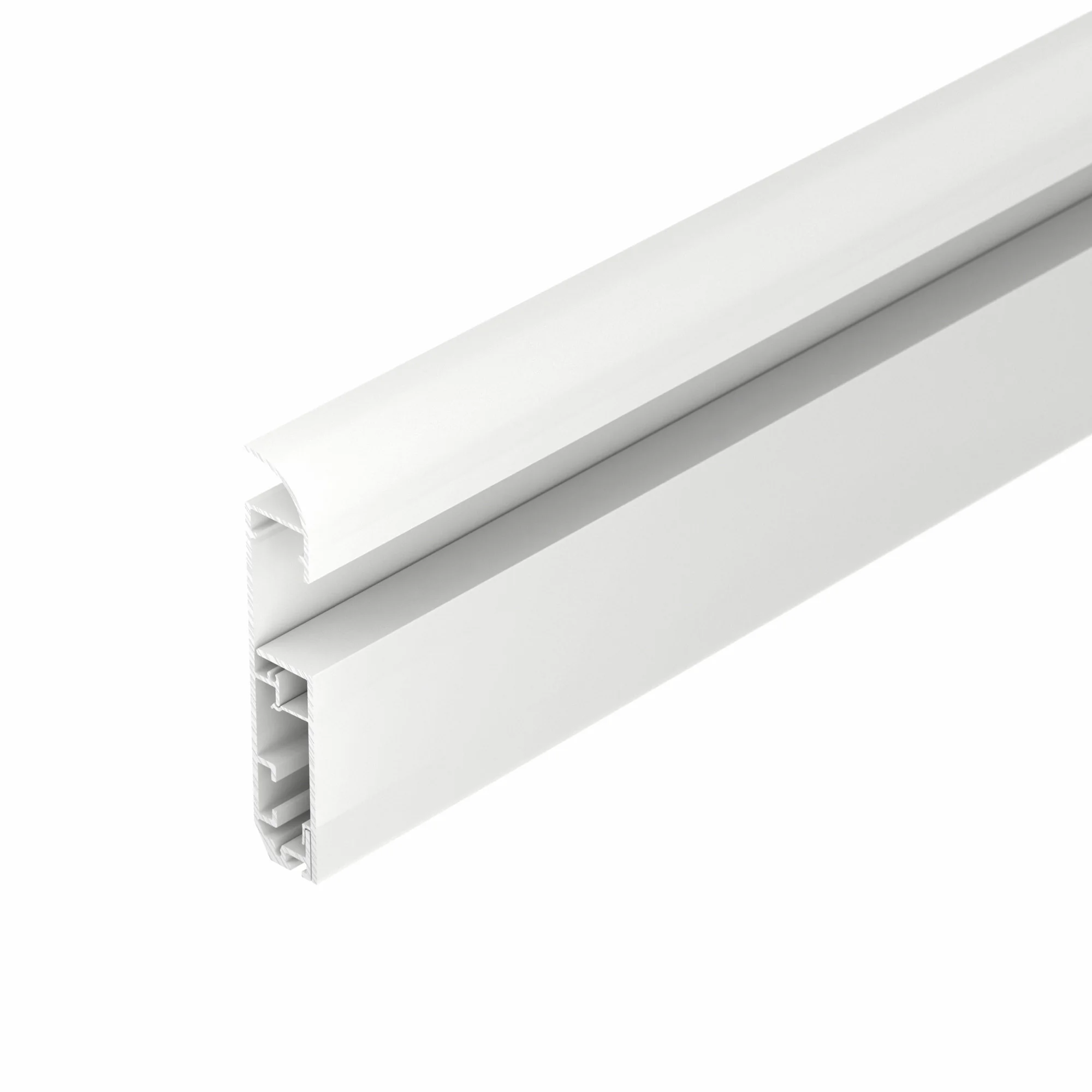 Профиль PLINTUS-H80-2000 WHITE 045452 - Алюминиевый накладной двухкомпонентный профиль-плинтус для светодиодных лент и линеек. Цвет - белый RAL9003 (порошковая окраска). Габаритные размеры (L?W?H): 2000x14,8x79,7 мм. Ширина площадки для ленты 12,2 мм. Акс