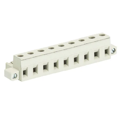 Розетка Wiecon 8313 B / 9 F - Розеточный разъем, угловой, на кабель, с монтажными фланцами, шаг 7,50 мм, 9 полюсов, номинальное сечение: 2,5 мм кв., винтовая фиксация провода, 690V, 12А, с маркировкой, цвет: серый, серия 8313 F