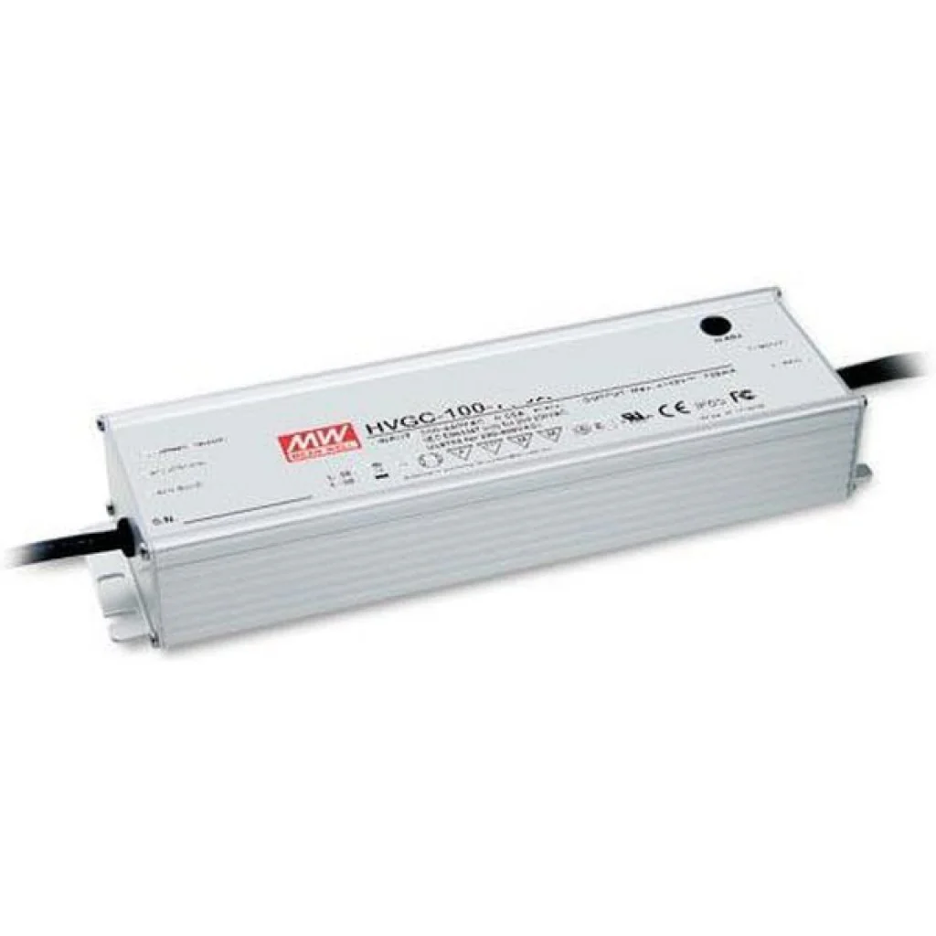 HVGC-100-350A - AC-DC драйвер светодиодов, 100Вт, IP65, ККМ, вход 180…480В AC, 47…63Гц/254…679В DC, выход 350мА/29…285В, рег. выхода 210…350мA, изоляция 3750В AC, в кожухе 236х68х39, -40…+70°С