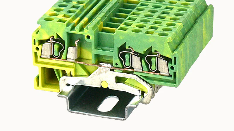 Заземляющая клемма WS2.5-TW-PE-01P-1C - Заземляющая клемма, 3 точки подключения, тип фиксации провода: пружинный, номинальное сечение: 2,5 мм кв., ширина: 5 мм, цвет: желто-зеленый, тип монтажа: DIN35