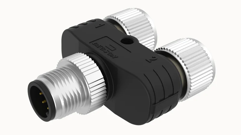 Распред. устройство FY-M12A-03F-M12A-03M-Q-0100 - Распределительное устройство, Y-образное, 3 полюса, 1 вход (розетка) / 2 выхода (вилка), M12, A-Code, 4A, 250V, пластик
