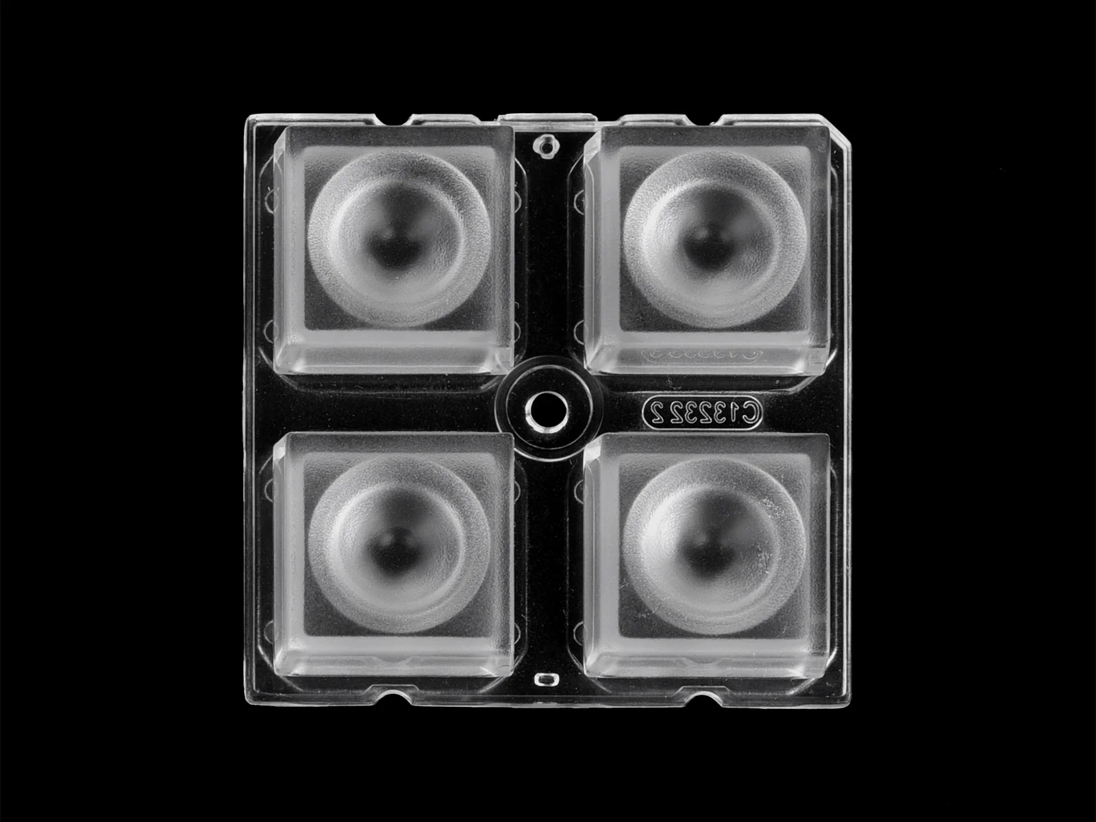 ALHB50D4LED3535T60G - Групповая квадратная линза 2x2 на 4 светодиода 3535/3030 эфф=93%, ~60°,  50x50mm   H:7.95mm PMMA