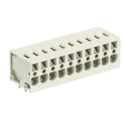 Клемма Wiecon 8258 / 10 TOP H OB - Клемма на печатную плату, подвод кабеля сбоку, 10 полюсов, шаг: 5,08 мм, пружинная фиксация провода, без маркировки, 300V, 16А, цвет: серый, серия 8258 TOP V/H