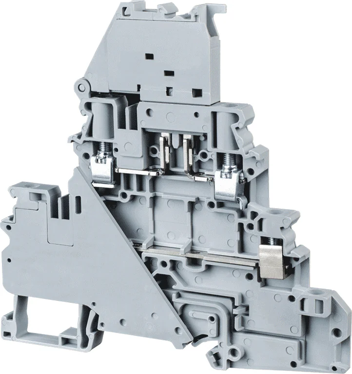 Этажная клемма CYDLF4L110-240V - Этажная клемма, верхний ряд с предохранительной колодкой, LED 110-240V, тип фиксации провода: винтовой, номинальное сечение: 4 мм кв., 10/32A, 500V, ширина: 6 мм, цвет: серый, тип монтажа: DIN 35