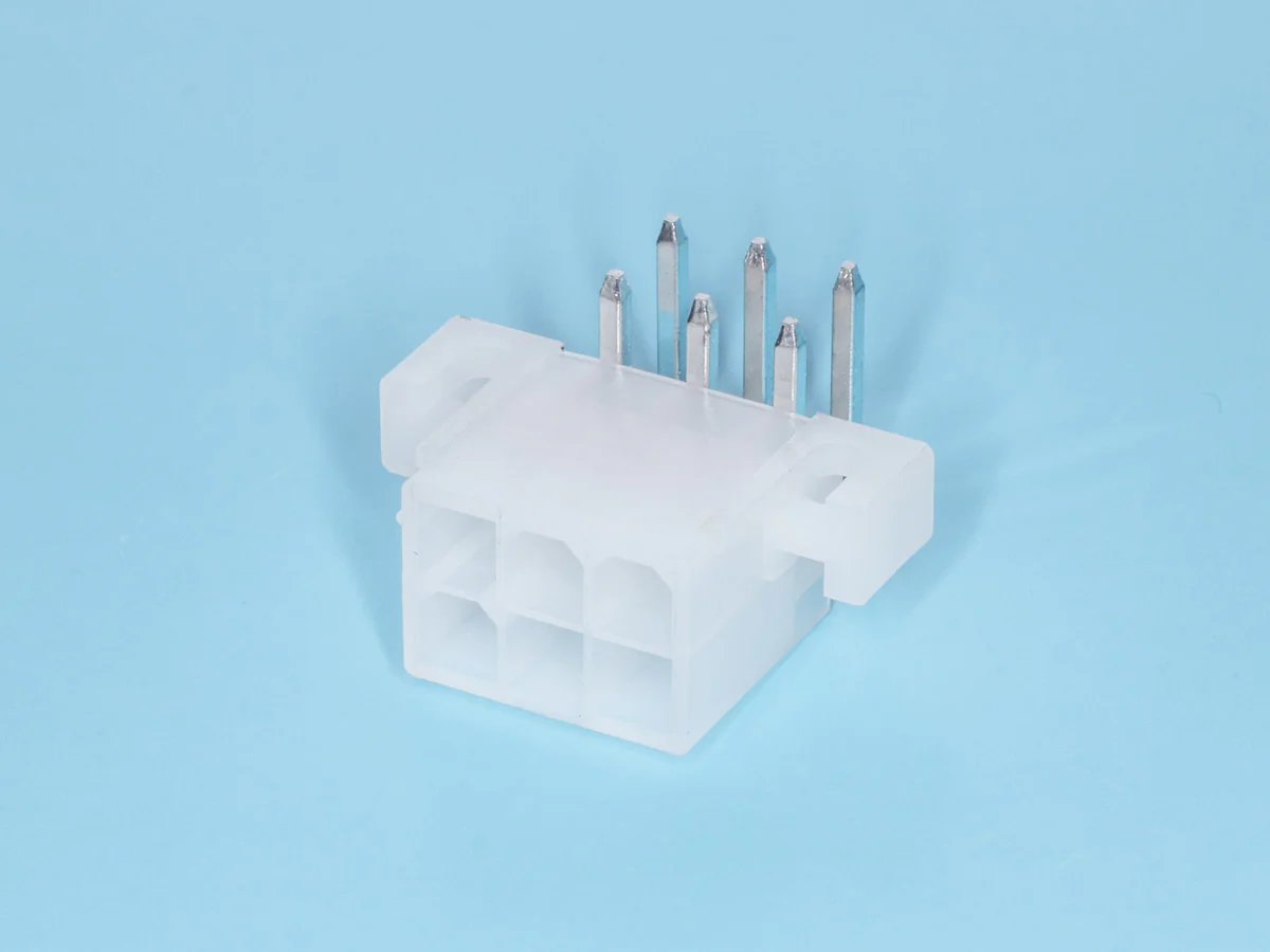 MF-6MRB - Разъем питания (с контактами) Mini-Fit, 6pin, вилка на плату угловая под винты, шаг 4,2мм