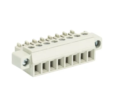 Розетка Wiecon 8513 B / 8 F - Розеточный разъем, угловой, на кабель, с монтажными фланцами, шаг 3,5 мм, 8 полюсов, номинальное сечение: 1,5 мм кв., винтовая фиксация провода, 250V, 8А, с маркировкой, цвет: серый, серия 8513 B