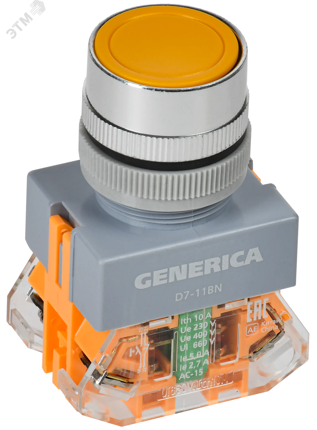 Кнопка D7-11BN d=22мм 1з+1р жел. GENERICA BBT50-11BN-3-22-K05-G