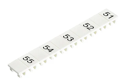 Шильдик M1.517.0401.4 - Маркировка для клемм сечением 2,5 мм.кв., шириной 5 мм, 10 шильдиков, белая, нанесенные знаки: 51, пробел,52, ,53, ,54, ,55,