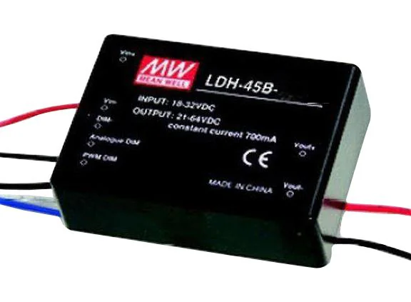 LDH-45B-1050 - DC/DC LED повышающий, вход 18…32В, выход 21…43В/1.05А, КПД до 95%, вход On/Off/DIMM, 75x53x22.7мм, DIP, -40…70°C, пластик