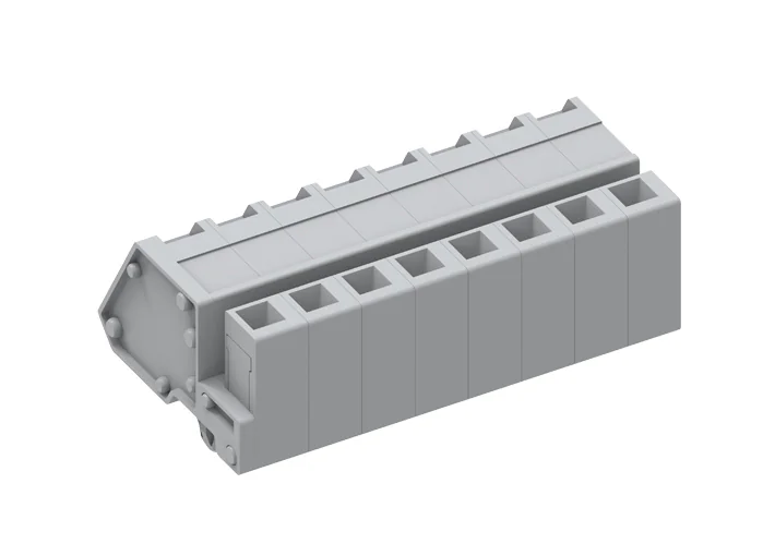 Розеточный разъем на кабель 450162/030 - Розеточный разъем, угловой, на кабель, шаг: 5.0 мм, 12 полюсов, фиксация провода пружинная, исполнение: с якорными защелками в панель, 320V, 12A, цвет: серый