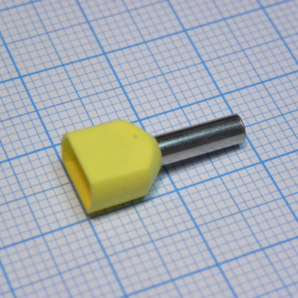 TE  2510  Yellow - наконечник кабельный торцевой сдвоенный трубчатый с изоляцией, L=18.5/10мм, провод 2х2.5мм2