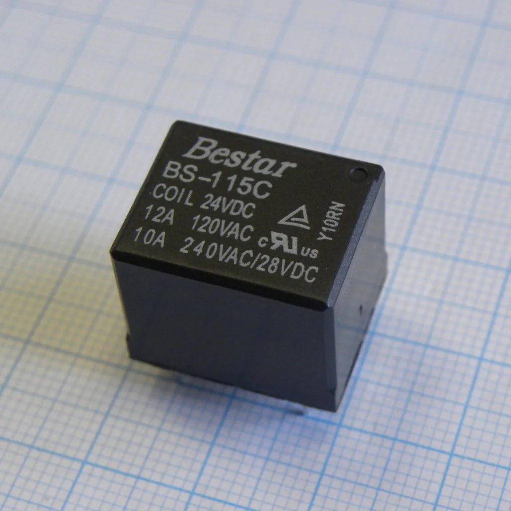 BS-115C-12A-24VDC - Реле силовое; монтаж на печатную плату или в розетку; выводы с шагом 5мм; 1СO 10A; контакты AgNi; катушка 24В DC; влагозащита RTIII