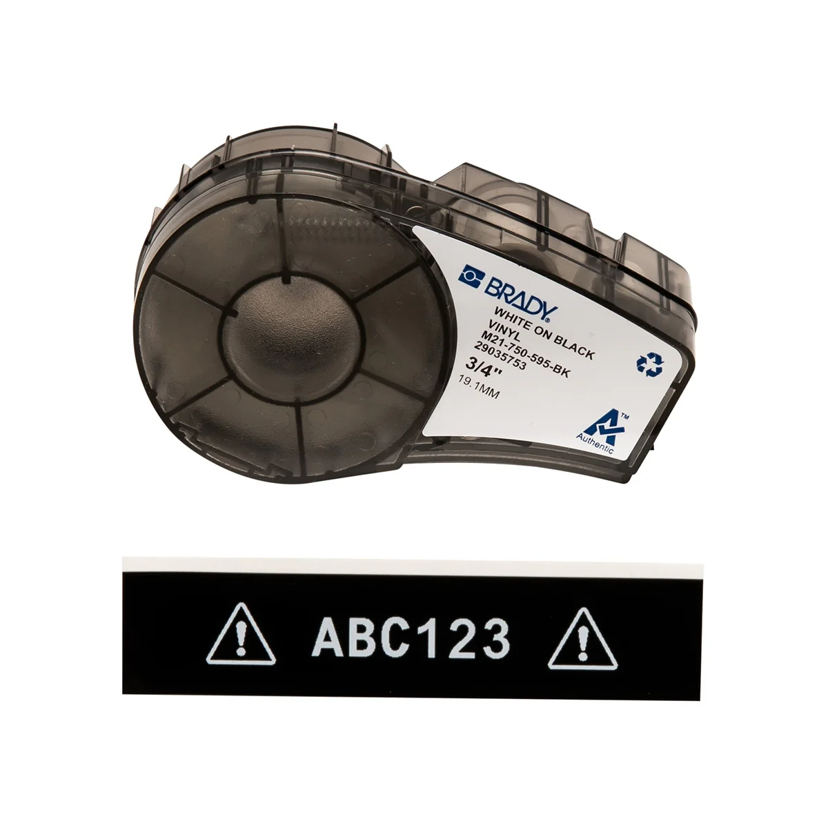 brd139743 - M21-750-595-BK лента 19.05 мм/6.4 м, винил, белый на черном