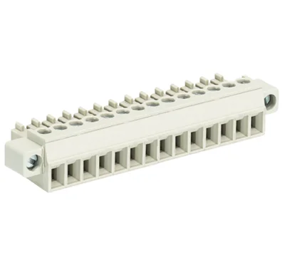 Розетка Wiecon 8513 B / 14 F OB - Розеточный разъем, угловой, на кабель, с монтажными фланцами, шаг 3,5 мм, 14 полюсов, номинальное сечение: 1,5 мм кв., винтовая фиксация провода, 250V, 8А, без маркировки, цвет: серый, серия 8513 B