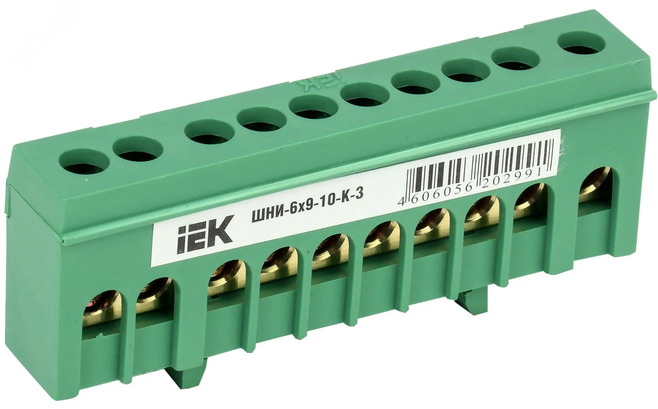 Шина PE "земля" в корп. изол. на DIN-рейку ШНИ-6х9-10-К-З YNN10-69-10KD-K06