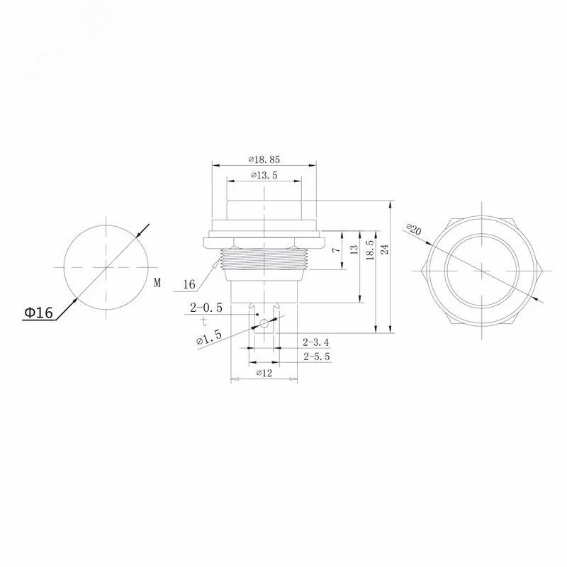 RWD-306 красный - Кнопка без фиксации 2А 250В (ON)-OFF круглая М16