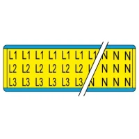 gws244820 - Обозначение фаз напряжения на картах, L1, L2, L3, N, желтые, 13*13 мм,  57 наклейки на карте, 25 карт в упаковке, B-500 (виниловая ткань)