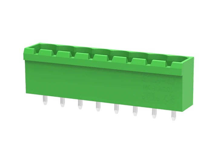 Вилочный разъем на плату MC-PA5.08V06-0002 - Вилочный разъем, вертикальный, на плату, шаг: 5.08 мм, 6 полюсов, фиксация на плате пайкой, исполнение: стандартное, 320V, 18A, цвет: зеленый