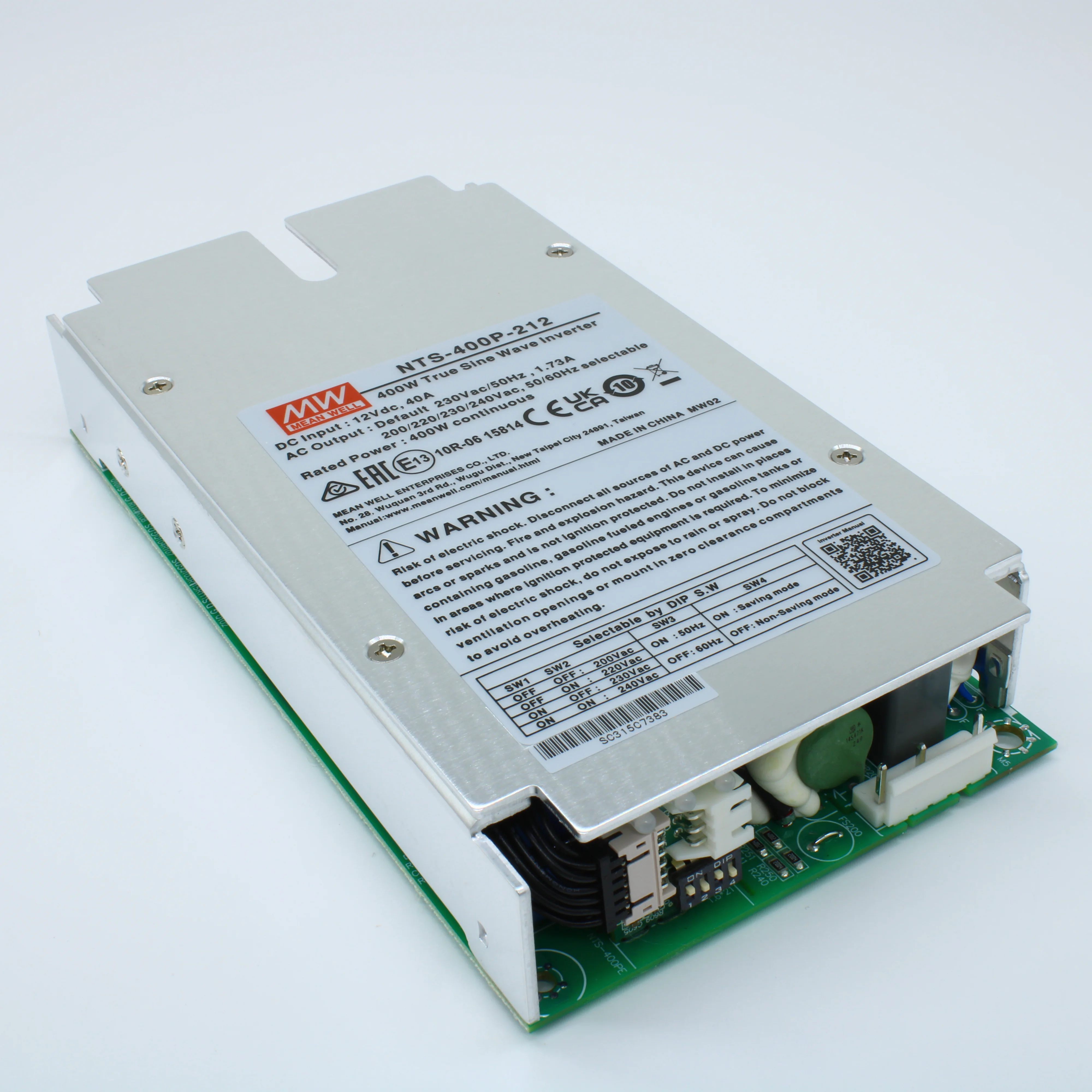 NTS-400P-212 - DC-AC, 400Вт, Рпик=600Вт, Uвх=10…16.5В DC, Uвых=220В АС, КГИ<3%, КПД 91%, изоляция 3000В AC, в кожухе 186х100.5х32мм, -20…+70°С