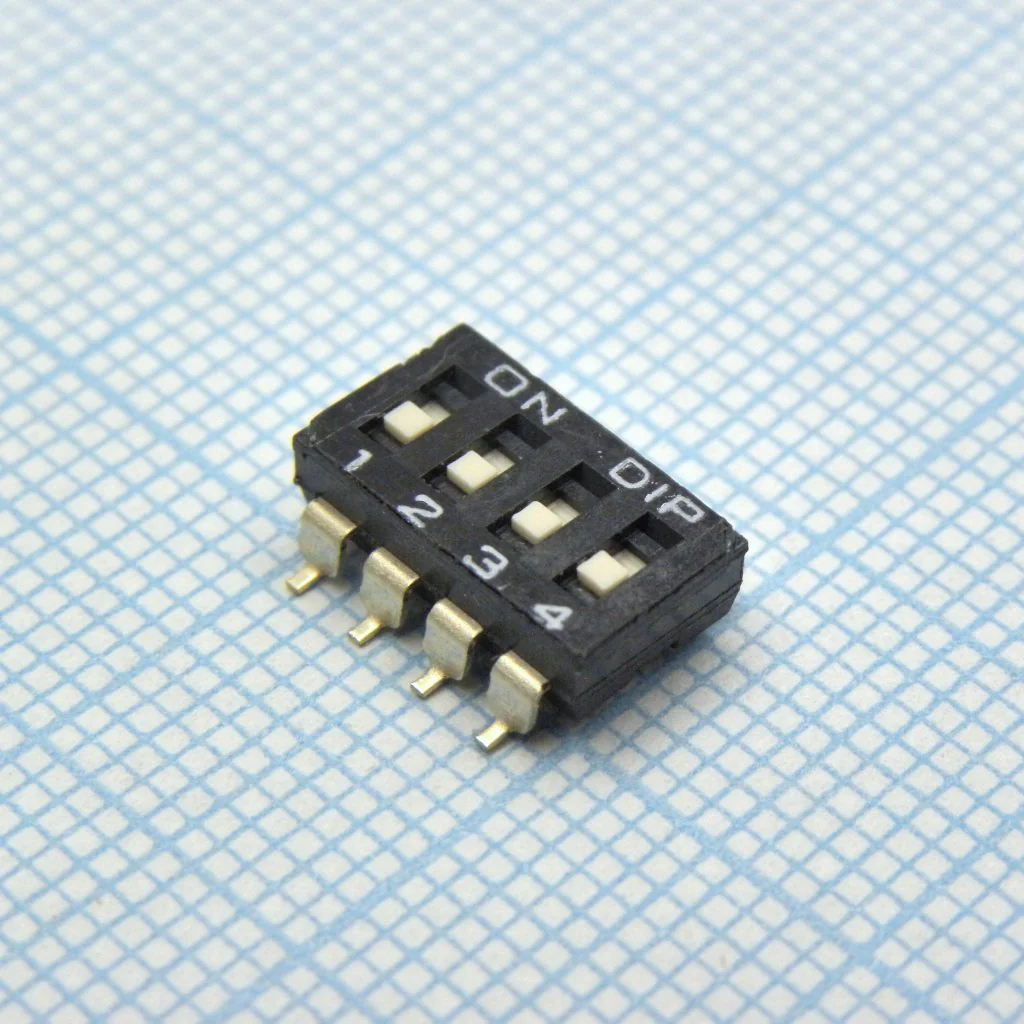 DMR-04-V - Движковый переключатель 4 группы SMD монтаж 2.54мм 25мА 24В